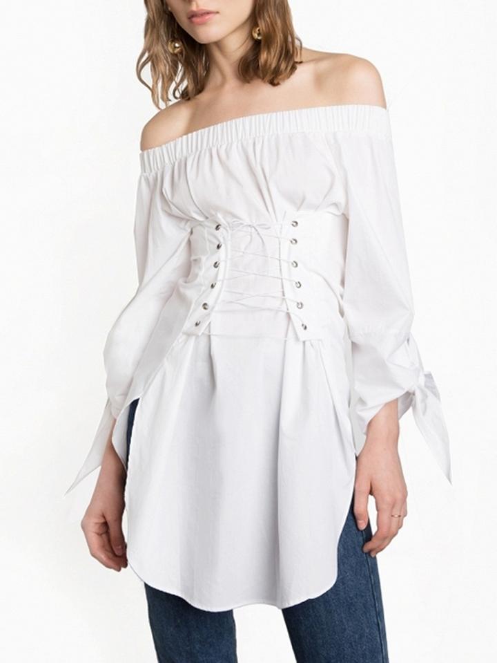 Choies White Off Shoulder Tie Cuff Lace Up Corset Top
