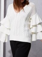 Choies Beige V-neck Layered Flare Sleeve Chic Women Knit Sweater