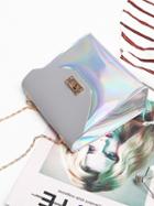 Choies Gray Leather Look Buckle Detail Chain Strap Cross Body Bag
