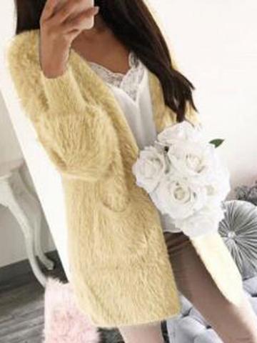 Choies Yellow Open Front Longline Faux Fur Coat