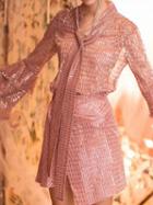 Choies Pink Lurex Yarn Flare Sleeve Chic Women Blouse And High Waist Skirt