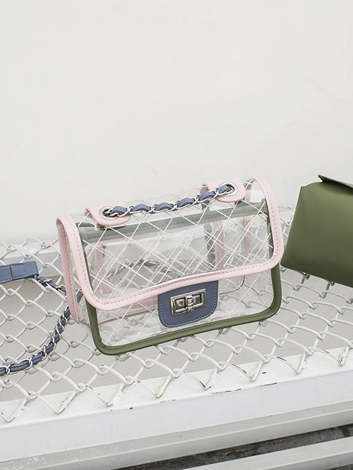 Choies Green Buckle Detail Chain Strap Chic Women Sheer Cross Body Bag