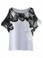 Choies White Contrast Printed Detail Cold Shoulder Blouse