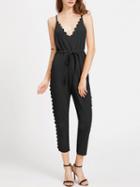 Choies Black V-neck Spaghetti Strap Scallop Trim Open Back Jumpsuit