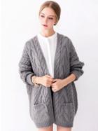 Choies Gray Pocket Cable Open Front Chunky Cardigan