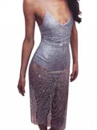 Choies Silver Sheer Sparkle Sequinned Body Lined Cami Party Dress