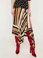 Choies Polychrome Contrast Stripe Tie Waist Asymmetric Hem Midi Skirt