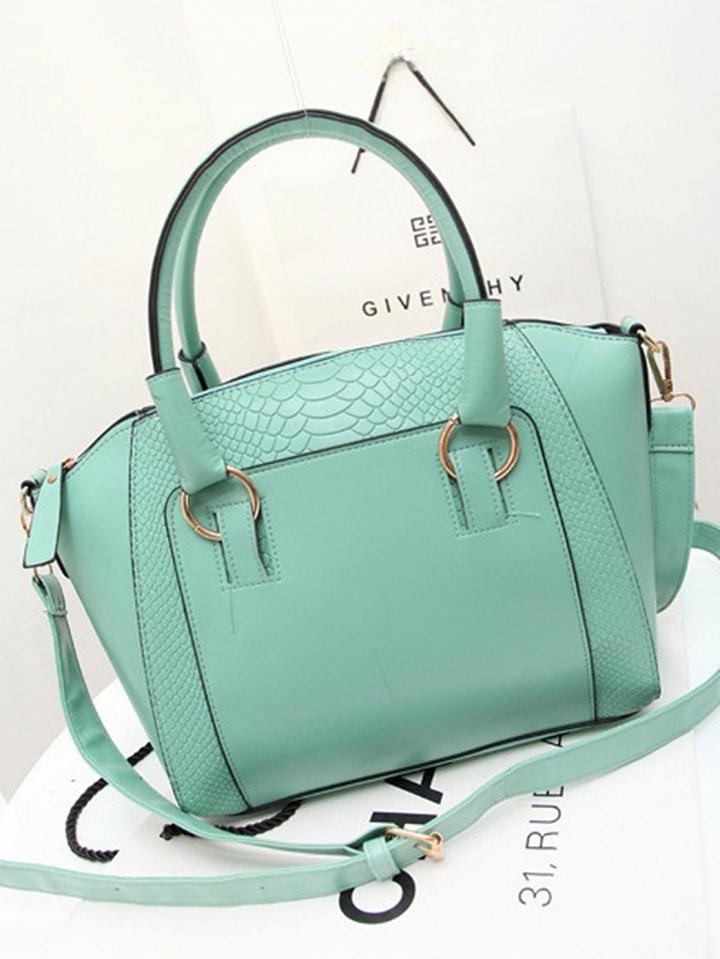 Choies Light Green Pu Crocodile Effect Handle Shoulder Bag