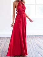 Choies Red Cotton Knot Detail Open Back Chic Women Maxi Dress