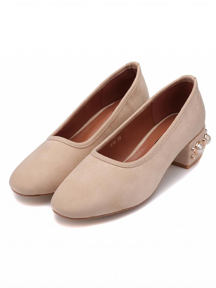 Choies Beige Faux Suede Stud And Pearl Detail Shoes