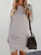 Choies Gray Cotton Long Sleeve Chic Women Bodycon Mini Dress