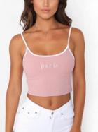 Choies Pink Spaghetti Strap Letter Embroidery Crop Tank