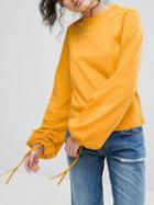 Choies Yellow Drawcord Detail Puff Sleeve Sweatshirt