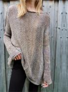 Choies Khaki Crew Neck Long Sleeve Women Knit Sweater