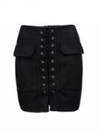 Choies Black Faux Suede Lace Up Front Pencil Mini Skirt