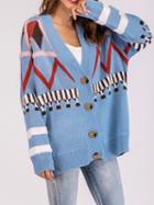 Choies Blue Geo Pattern Print Long Sleeve Chic Women Knit Cardigan