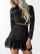 Choies Black Ruffle Trim Long Sleeve Lace Mini Dress