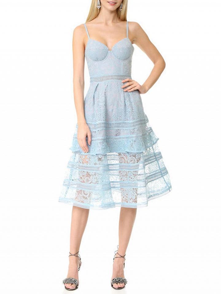 Choies Blue Cupped Paisley Lace Cami Midi Skater Dress