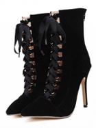 Choies Black Faux Suede Pointed Lace Up Heeled Boots