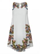Choies White Lace Up Detail Floral Dipped Hem  Mini Dress