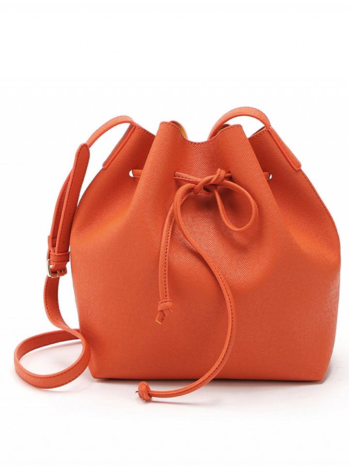 Choies Orange Pu Drawstring Contrast Lining Crossbody Bucket Bag