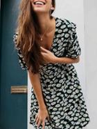 Choies Dark Blue Cotton Plunge Daisy Print Chic Women Mini Dress