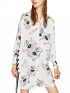 Choies White Floral Print Side Lace-up Shirt Dress