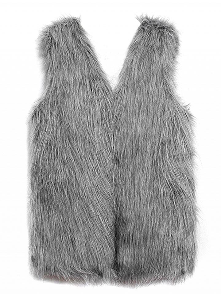 Choies Gray Open Front Faux Fur Waistcoat