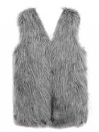 Choies Gray Open Front Faux Fur Waistcoat