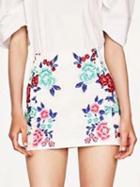 Choies White High Waist Floral Print Pencil Mini Skirt