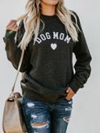 Choies Dark Gray Letter Print Long Sleeve Chic Women Sweatshirt