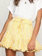 Choies Yellow Stripe Drawstring High Waist Chic Women Mini Skirt