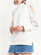 Choies White High Neck Cold Shoulder Long Sleeve Sweatshirt