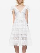 Choies White V Front And V Back Tie Shoulder Cutwork Lace Midi Dress