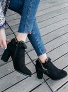 Choies Black Faux Suede Tassel Detail Heeled Ankle Boots