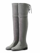 Choies Gray Suedette Pointed Laced Back Over The Knee Flat Boots