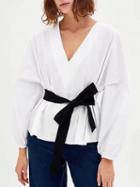 Choies White V-neck Bow Front Long Sleeve Blouse