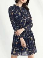 Choies Navy Floral Tie Front Long Sleeve Mini Dress