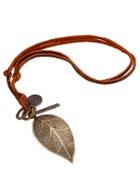 Choies Multirow Cord Retro Leaf Pendant Necklace