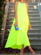 Choies Green Yellow Cut Away Pleated Maxi Dress