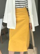 Choies Yellow High Waist Split Back Chic Women Midi Skirt