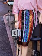 Choies Polychrome Stripe High Waist Sequin Detail Mesh Panel Chic Women Skirt