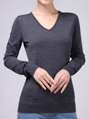 Choies V-neck Wool Top In Dark Gray