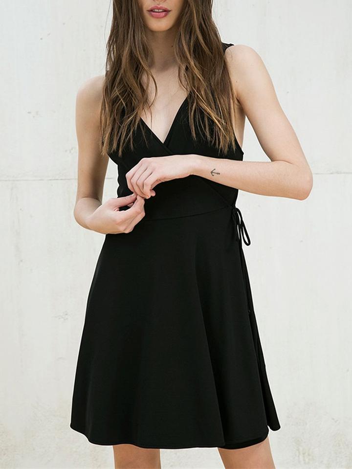 Choies Black Plunge Open Back Mini Dress
