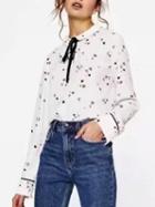 Choies White Tie Front Heart Print Long Sleeve Blouse
