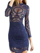 Choies Blue  Lace Long Sleeve Bodycon Dress