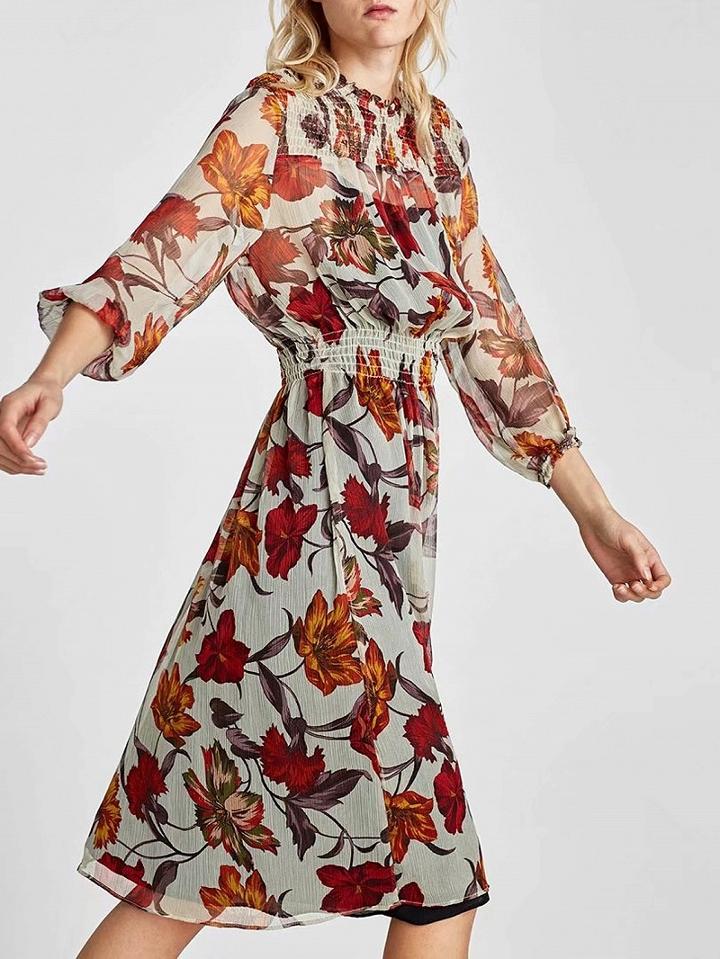 Choies Polychrome Stretch Floral Print Long Sleeve Dress