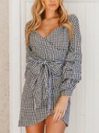 Choies Black Stripe Plunge Tie Waist Long Sleeve Asymmetric Mini Dress