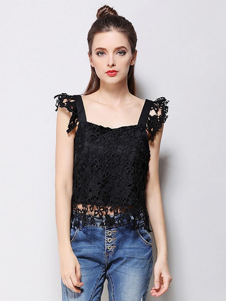Choies Black Lace Zip Back Tank Top