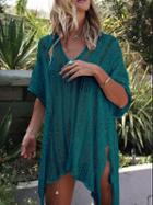 Choies Blue V-neck Cut Out Detail Split Side Blouse